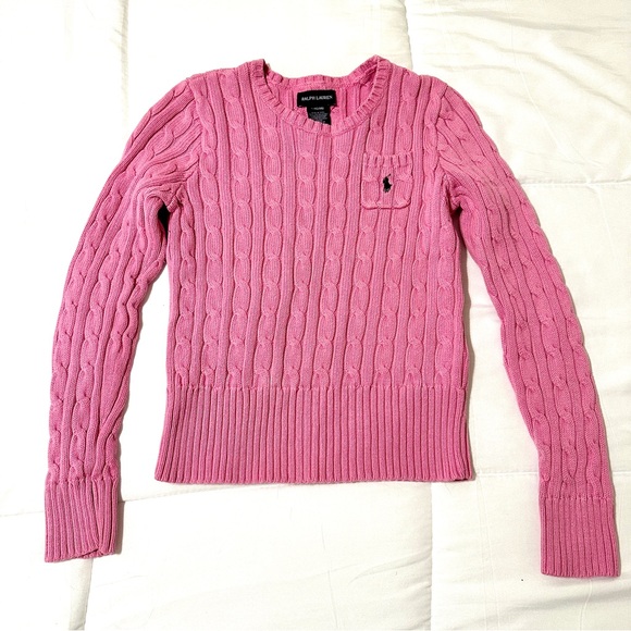 Ralph Lauren Other - Girls Ralph Lauren Pink Cable Knit Crew Neck Sweater • Large